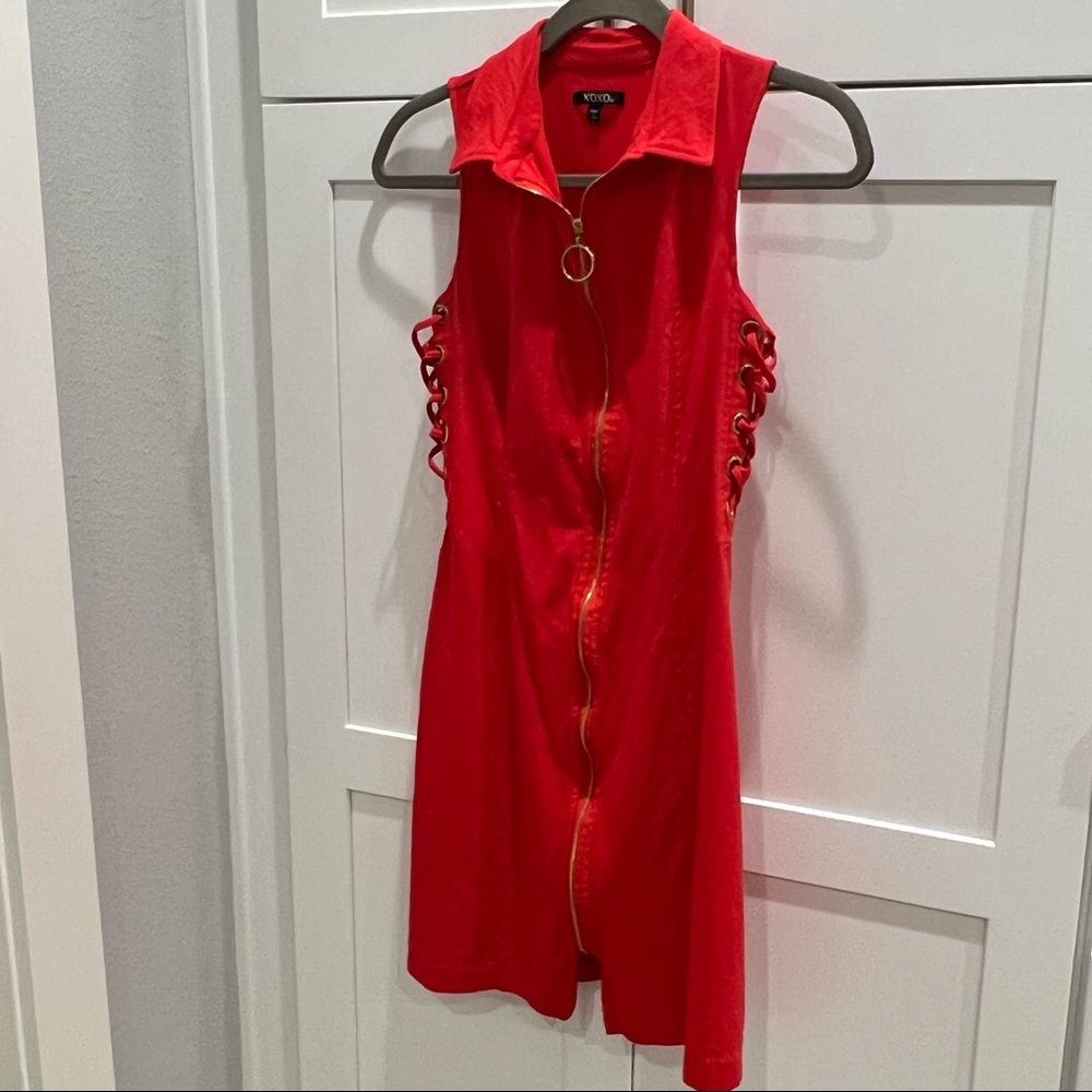 XOXO Red Mini Zip Up Retro Small Lace Up Minidress